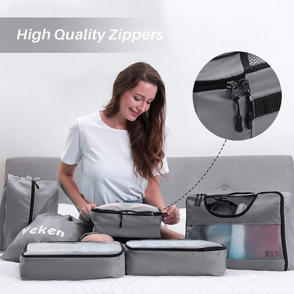 New  6 Set Packing Cubes, Travel Luggage Organizers with Laundry Bag & Shoe Bag - Picture 8 of 14